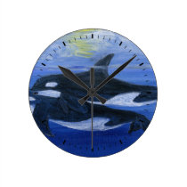 Orcas swimming wall clock 1 wall clocks