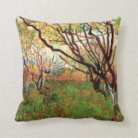 Orchard in Blossom by Vincent van Gogh. Throw Pillow