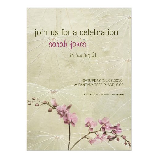 Orchid and Leaf texture Invitation