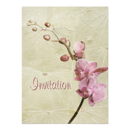 Orchid and Leaf texture Invitation (front side)