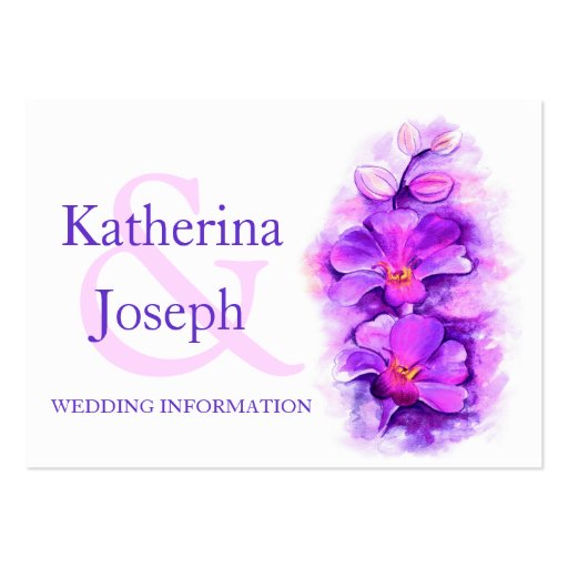 Orchid art purple wedding info enclosure card business cards (front side)
