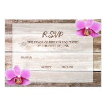 Orchid Barn Wood Wedding RSVP Response Card Personalized Announcements