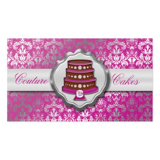 Orchid Cake Couture Glitzy Damask Cake Bakery Business Cards (front side)