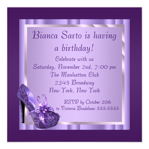 Orchid High Heel Shoes Womans Purple Birthday Personalized Announcement