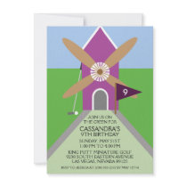 Orchid Miniature Golf Windmill Birthday Party Invites