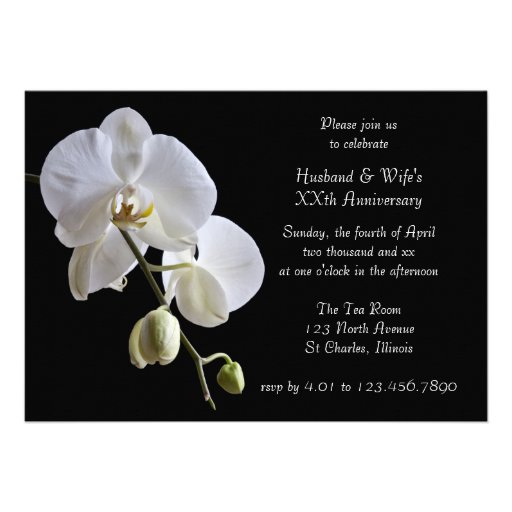 Orchid on Black Anniversary Party Invitation