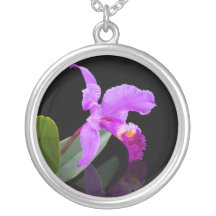 Orchid on Black Necklace