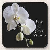 Orchid on Black Wedding Cork Coasters