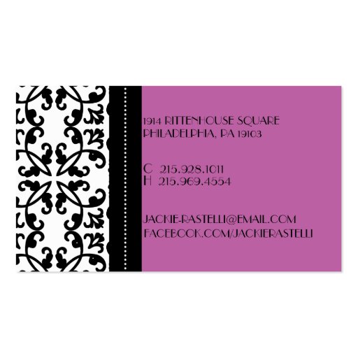 Orchid Purple Estate Damask Mommy Calling Card / Business Cards (back side)