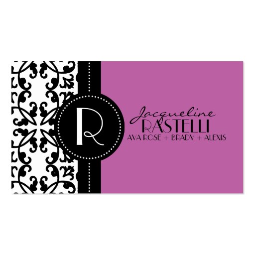 Orchid Purple Estate Damask Mommy Calling Card / Business Cards (front side)