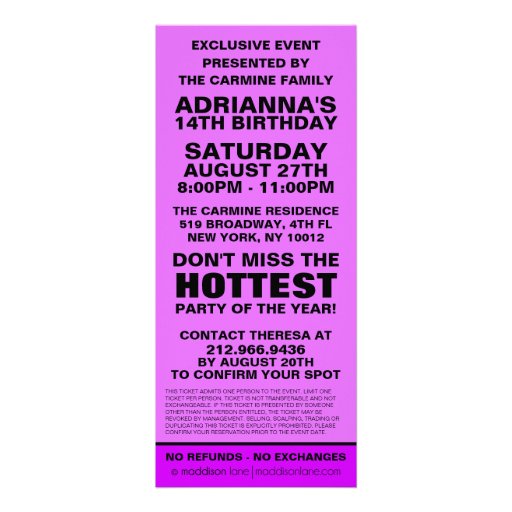 Orchid Purple VIP Photo Ticket Birthday Party Announcement