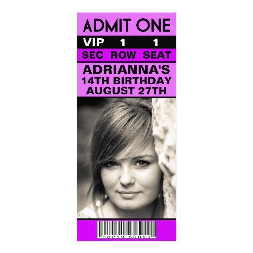 Orchid Purple VIP Photo Ticket Birthday Party Announcement