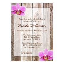 Orchid Rustic Barn Wood Bridal Shower Custom Announcements