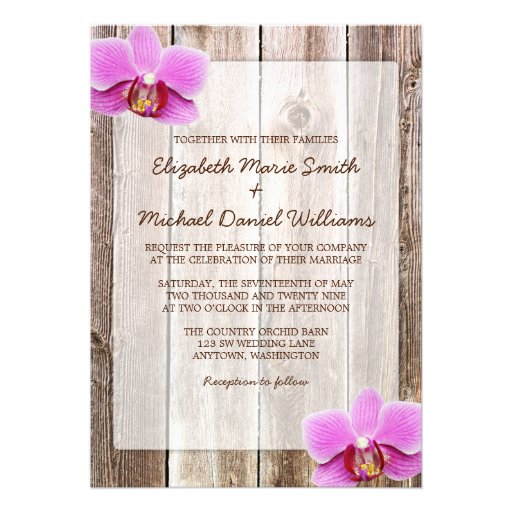 Orchid Rustic Barn Wood Wedding Invitations