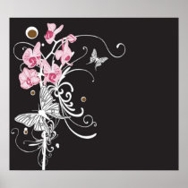 Orchids and butterflies Poster