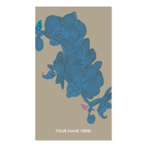 ORCHIDS AND BUTTERFLIES SAND BLUE BUSINESS CARD TEMPLATES (front side)