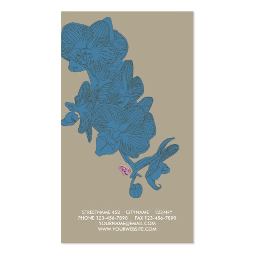 ORCHIDS AND BUTTERFLIES SAND BLUE BUSINESS CARD TEMPLATES (back side)