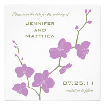 Orchids Save the Date - Vintage Olive and Violet Custom Invitations