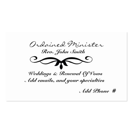 Ordained Minister's  Business Card (front side)