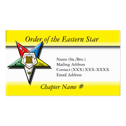 Order of the Eastern Star Business Card (front side)