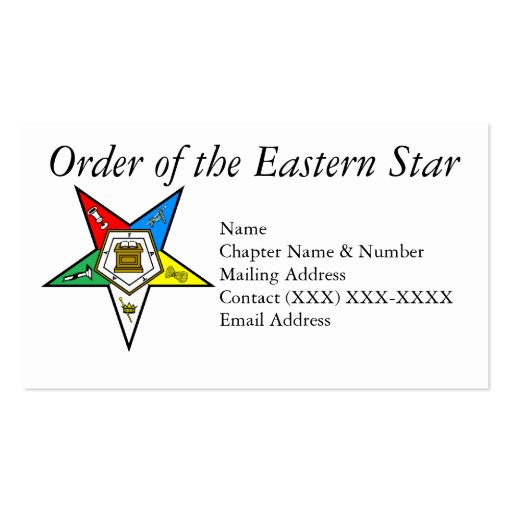 Order of the Eastern Star Business Card Templates (front side)