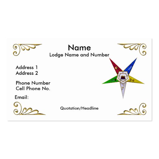 Order of the Eastern Star Profile/Business Card (front side)