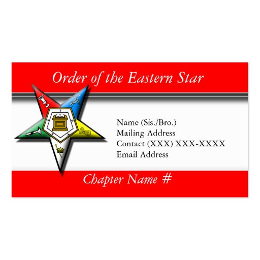 Order of the Eastern Star Red Business Card Template
