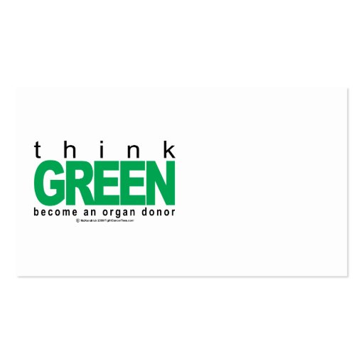 Organ Donor THINK Green Business Card Template (front side)
