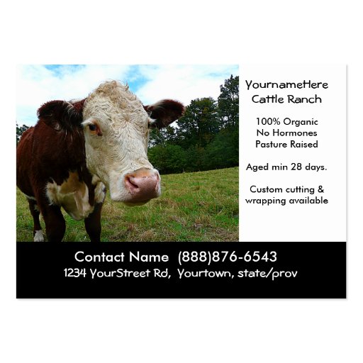 Organic Cattle Beef Ranch or Butcher Business Card (front side)