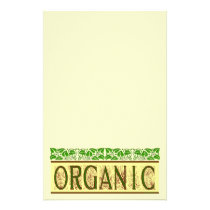 Organic Green Saying with Vintage Leaf Border Stat stationery