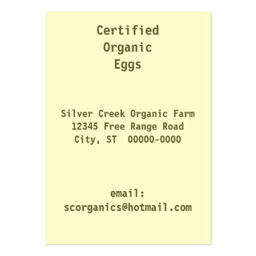 Organic Product Tags chickens eggs Farmers market Business Card Template (back side)