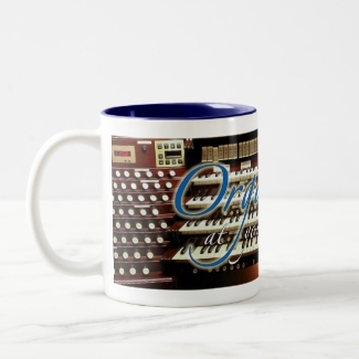 Organist at your service mug - blue letters