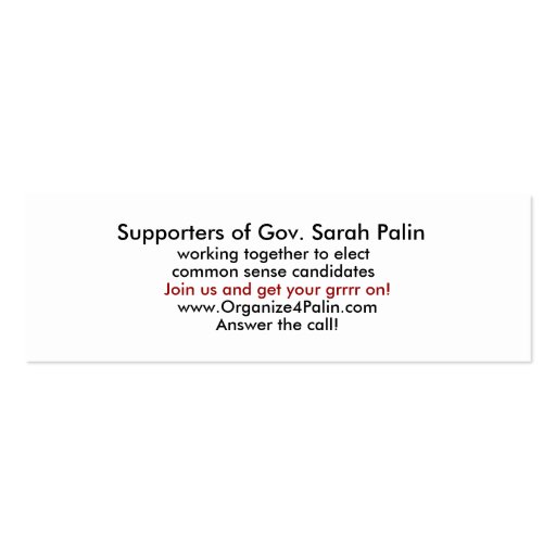 Organize4Palin.com Calling Cards Slim Design Business Cards (front side)