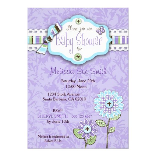 Organza Flowers Invitation Card Lav