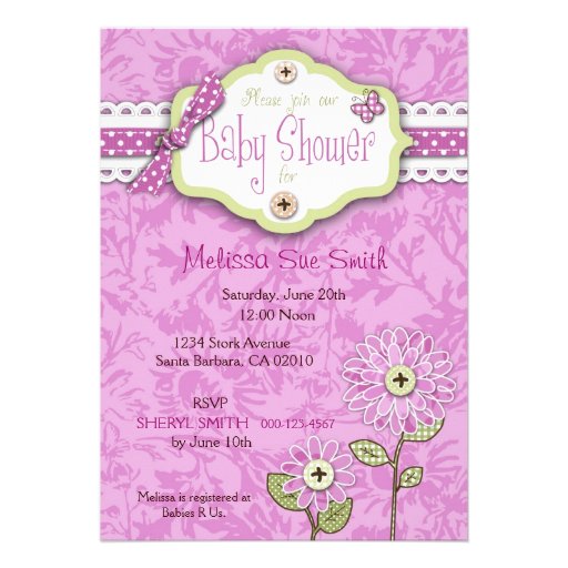 Organza Flowers Invitation Card Pink