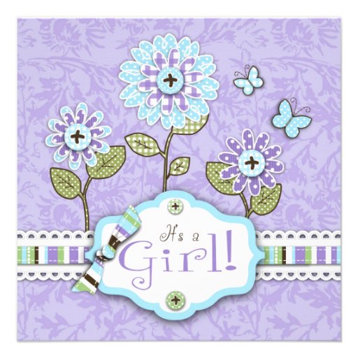 Organza Flowers Invitation Square Lav