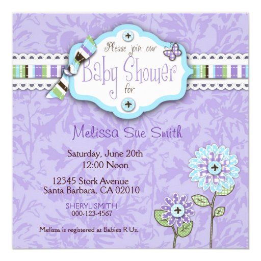 Organza Flowers Invitation Square Lav