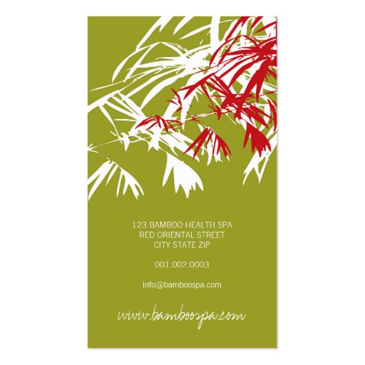 Oriental Asian Bamboo Leaves Tree Modern Zen Spa Business Card Templates (back side)