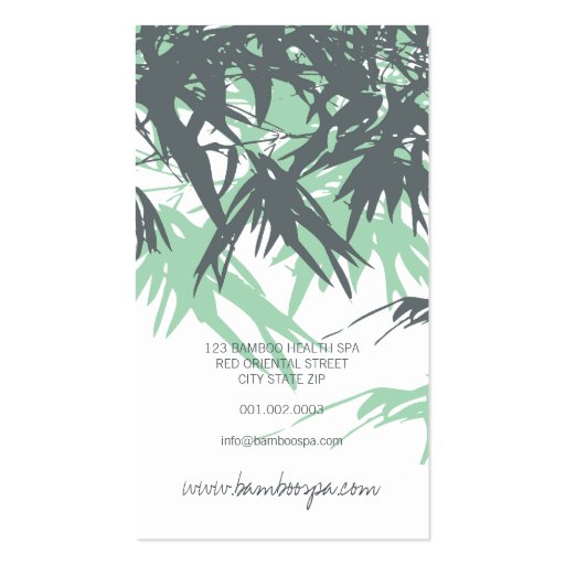Oriental Asian Bamboo Leaves Tree Modern Zen Spa Business Cards (back side)