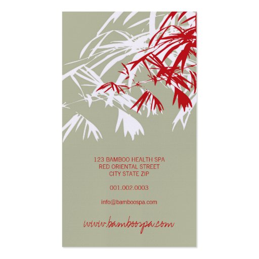 Oriental Asian Bamboo Leaves Tree Modern Zen Spa Business Card (back side)
