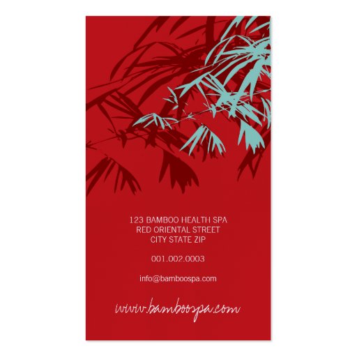 Oriental Asian Bamboo Leaves Tree Modern Zen Spa Business Card (back side)