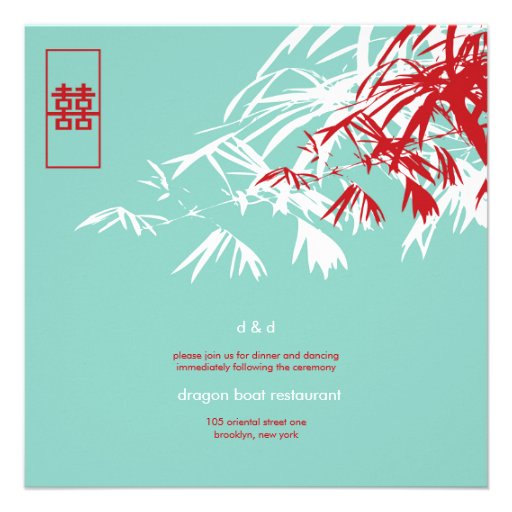 Oriental Bamboo Leaves Double Happiness Wedding Invites