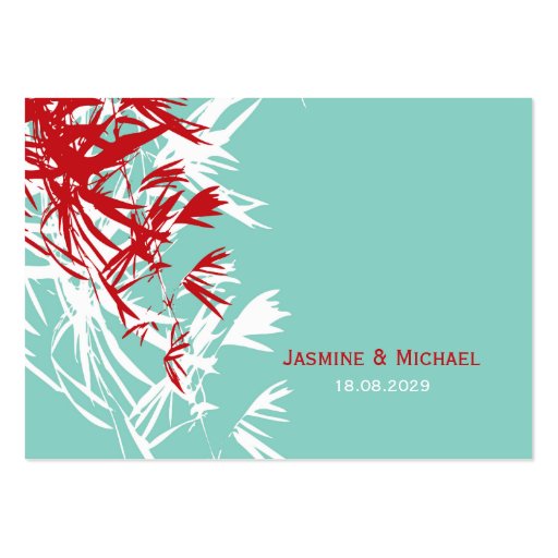 Oriental Bamboo Leaves Wedding Guest Place Card Business Card (back side)