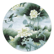 Oriental Birds and Flowers Round Sticker