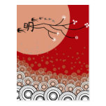 Oriental Bright Moon Swallows Birds Zen Modern Art Post Cards
