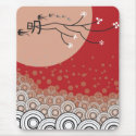 Oriental Calligraphy Moon & Sakura Mousepad