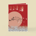 Oriental Calligraphy Moon & Swallows Blank Card by fat_fa_tin Oriental Calligraphy Moon & Swallows Blank Card