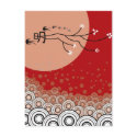 Oriental Calligraphy Moon & Swallows Postcard