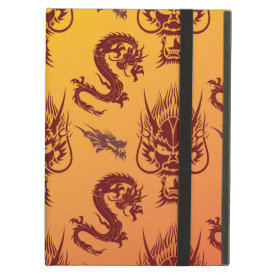 Oriental Dragons Creatures Pattern Maroon Gold iPad Folio Case