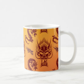 Oriental Dragons Creatures Pattern Maroon Gold Coffee Mug